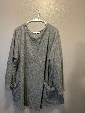 PURE JILL J JILL Grey Heathered Knit Tunic Top Front Pockets Womens Size 3X Plus